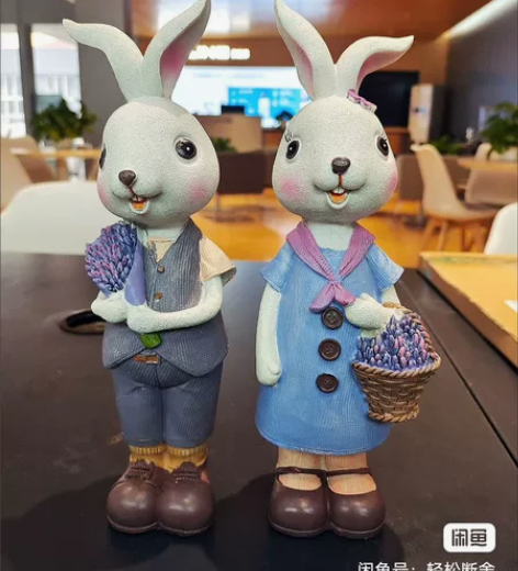 包邮两个唯美卡通萌萌兔情侣摆件创意手工彩绘...