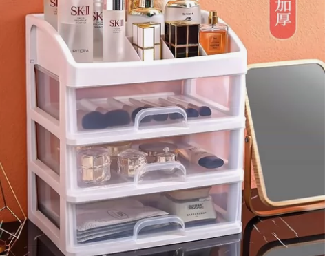 化妆品收纳盒透明塑料抽屉式桌面收纳架梳妆台...