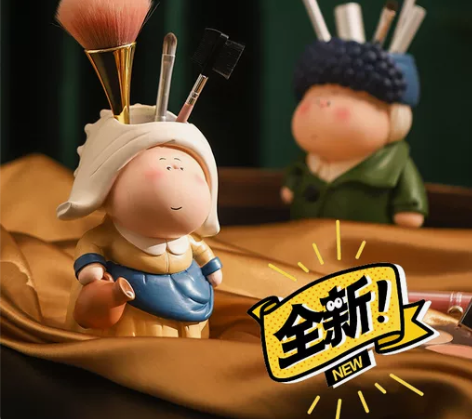 月半艺术家笔筒化妆刷家居摆件可爱胖艺术家大...