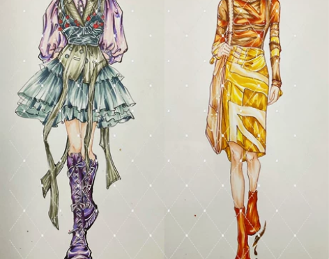 代画服装效果图手绘 马克笔 服装线稿 头像...