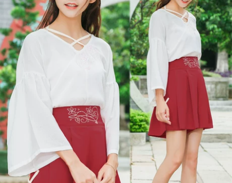 鹿韵记原创设计女装新款海星绣花上衣下裤套装...