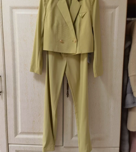 全新醋酸麻休闲西装职业套装两件套，面料柔软...