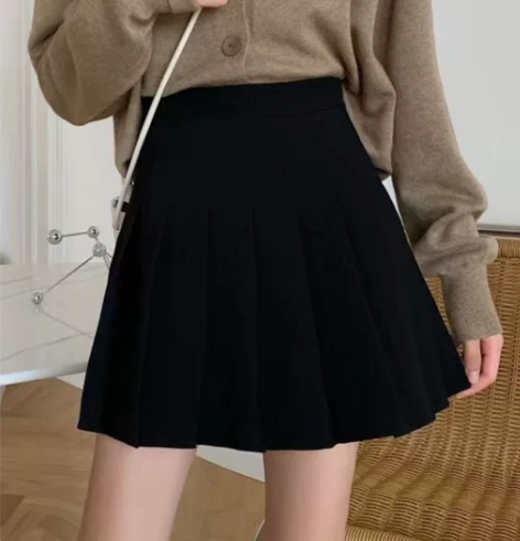 百褶裙女夏季jk短裙黑色a字半身裙