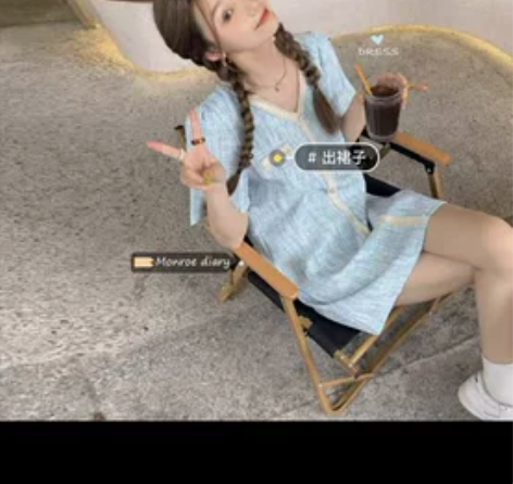 气质v领小个子可盐可甜连衣裙女温柔风显瘦复...