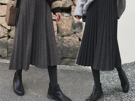 大码毛呢百褶半身裙女 韩版宽松显瘦中长款A...