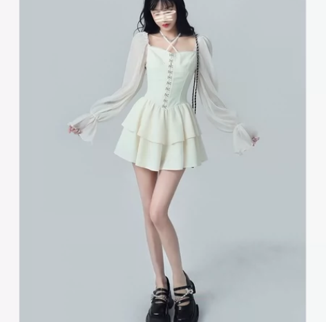 海边度假连衣裙春季新款女装收腰显瘦温柔风蓬...