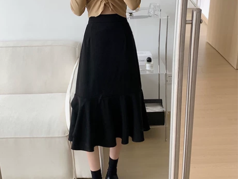 中长款鱼尾半身裙女秋冬新款大码梨形身材高腰...