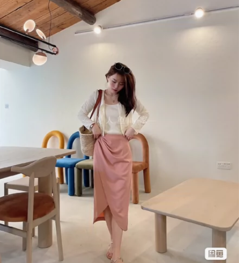 美人鱼家~花苞裙/褶皱高腰显瘦不规则长半裙...