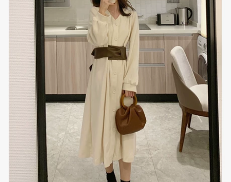 法式温柔风仙女裙收腰显瘦毛呢连衣裙女秋冬气...