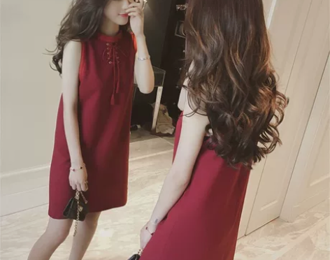 2023新款夏季女装韩版时尚学生裙子夏季红...