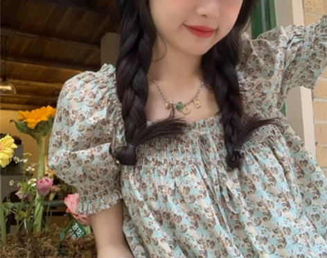 法式一字肩高级感田园风碎花连衣裙女夏季奶甜...