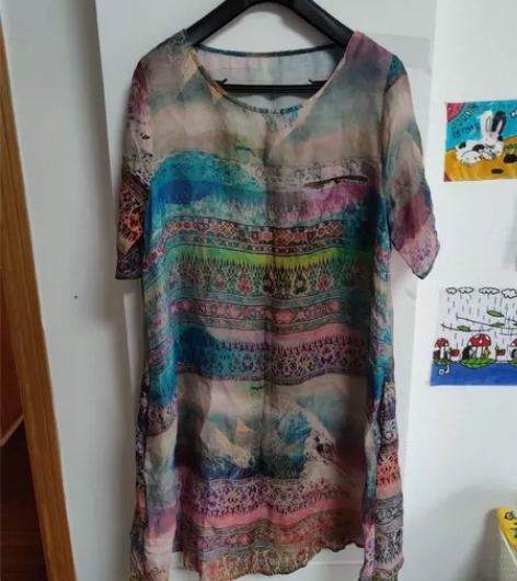 民族风麻料短袖宽松长款T恤连衣裙 基本全新...