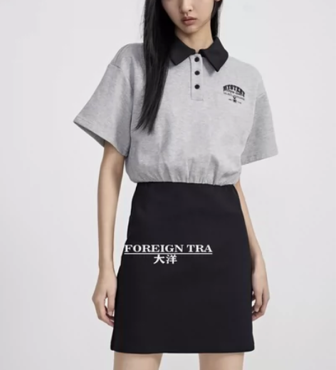 黑色运动风不规则开叉半裙 裙身柔软有弹力侧...