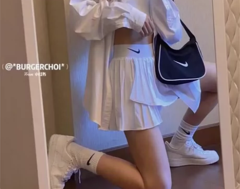 Nike耐克复古百褶裙防走光半身裙短裙网红...
