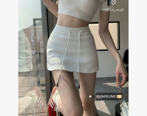 kumikumi白色半身裙女休闲运动风短裙...