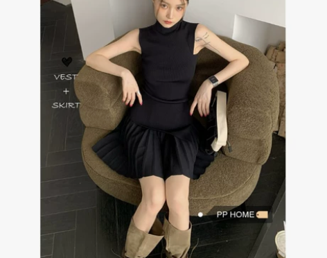 PPHOME百搭设计感不规则修身针织立领背...