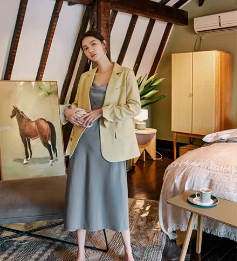 ?原创复古英伦风优雅廓形西装宽松显瘦百搭中...