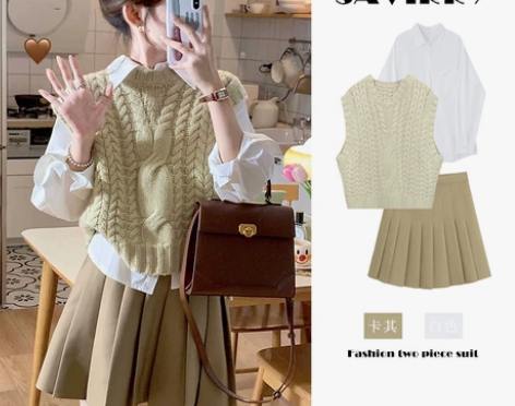 春季奶系茶系穿搭一整套梨型身材微胖显瘦连衣...