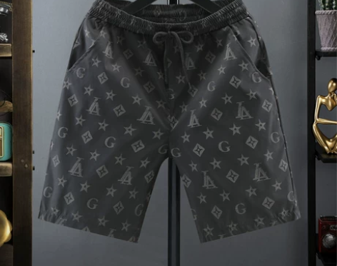 冰丝短裤男潮牌休闲印花修身五分裤薄款精神小...