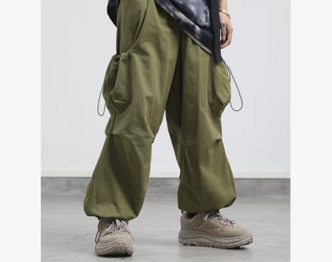 日系复古街头机能抽绳大口袋宽松工装束脚裤 ...