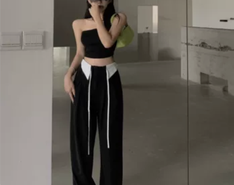 港味西装裤女秋冬高腰垂感阔腿拖地休闲裤宽松...