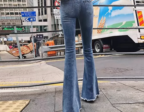 喇叭牛仔裤女2023春秋新款高腰显瘦紧身复...
