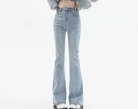 浅色微喇牛仔裤女夏季薄款高腰显瘦长裤小个子...