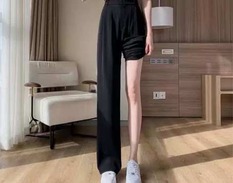 粉色阔腿裤女夏季薄款2023简约高腰垂坠感...