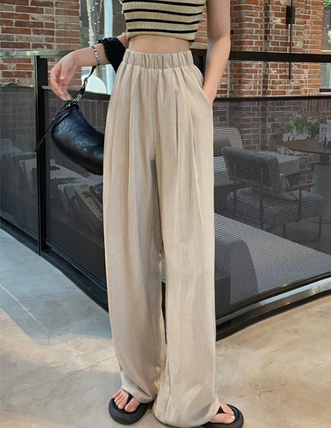 高腰休闲裤 阔腿裤高腰休闲冰丝女夏薄款垂感...