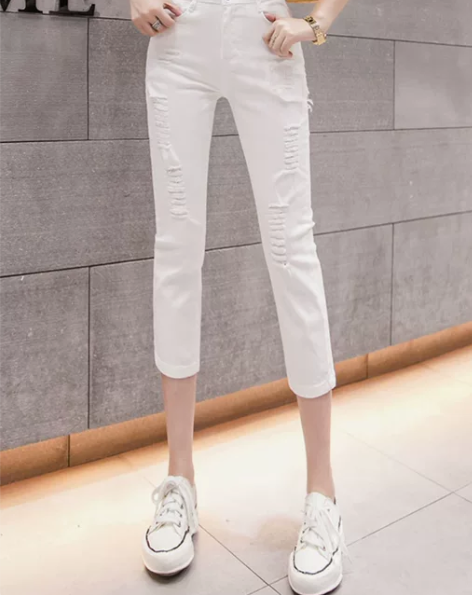 七分牛仔裤 牛仔短裤2023夏新款白色薄款...