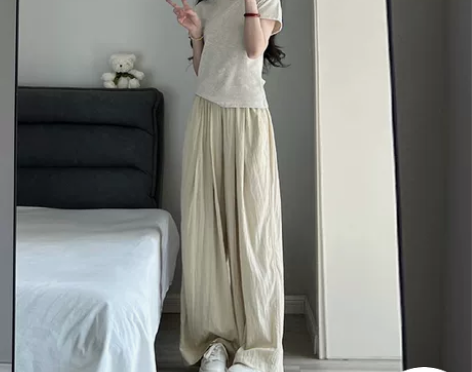 高个子超长棉麻冰丝阔腿裤子女夏季薄款高腰垂...