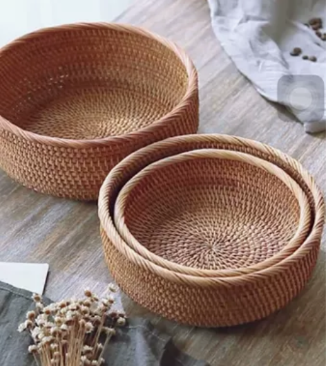 【全新特价】纯妈妈手工竹藤编织水果盘居家简...