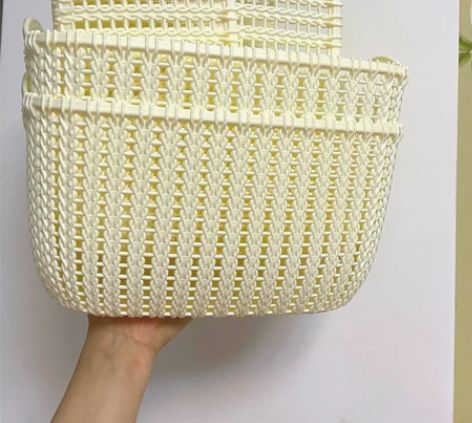 【收纳筐4件套】仿藤编收纳筐加厚塑料桌面杂...