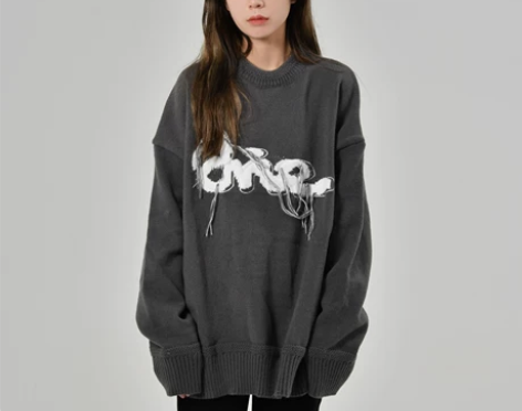 【坐吃山空】韩国ins慵懒风灰色毛衣女宽松...