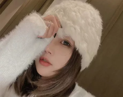 冬季加厚真兔毛绒皮草一体编织帽子女保暖防寒...