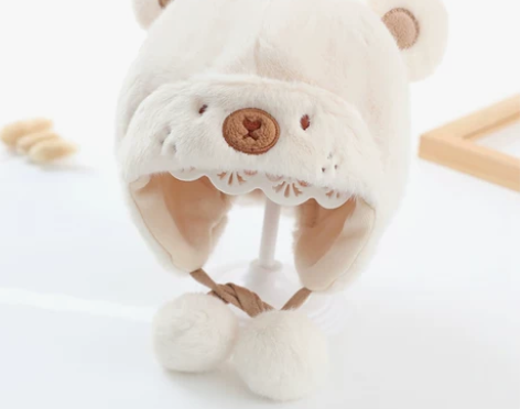 婴儿帽子秋冬款男宝宝女可爱超萌毛绒帽网红加...