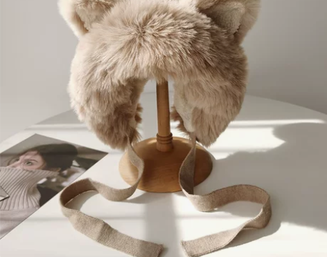 甜美可爱狐狸耳朵雷锋帽子女韩版秋冬季保暖毛绒护耳帽针织毛线帽...