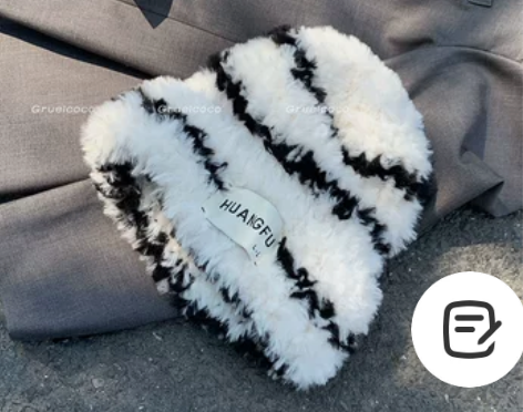 黑白条纹针织毛绒帽女秋冬保暖帽子围巾百搭显...