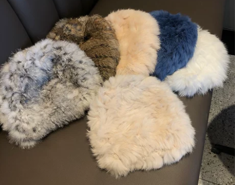 兔毛帽子女加厚白色毛毛帽皮草防寒保暖毛绒针...