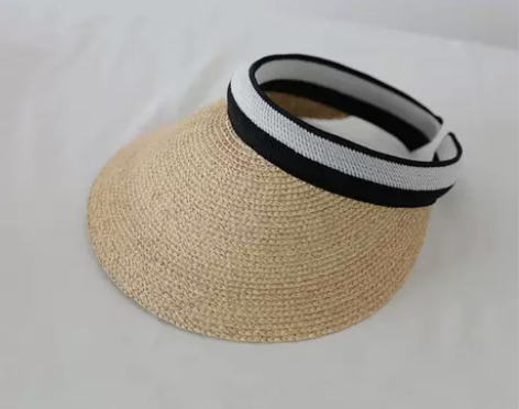 手工空顶帽拉菲草帽子网红女士夏天无顶草编遮...