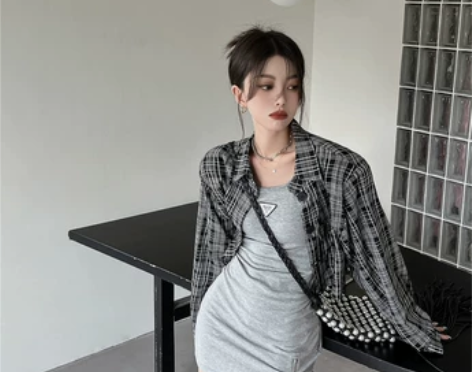 格子薄款防晒衬衫女夏季韩版复古宽松长袖衬衣...