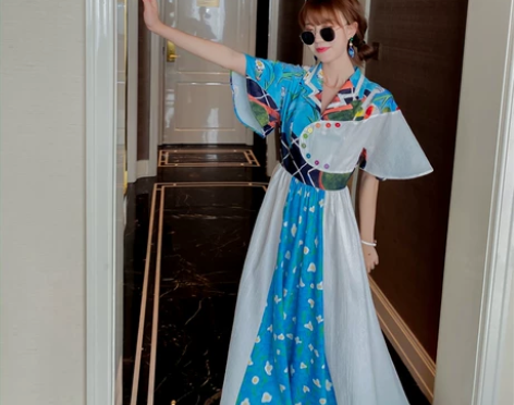 古拉良品原创 快乐调色盘 长裙新款收腰显身...