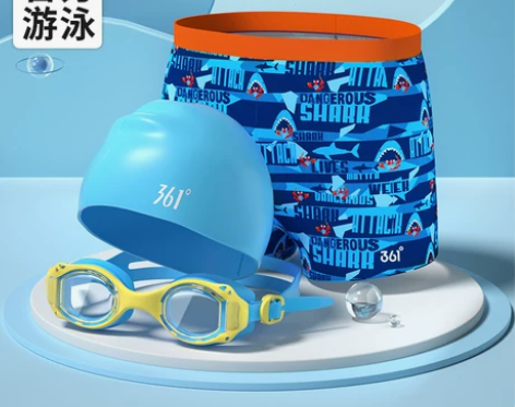 361度儿童游泳裤男童青少年平角短裤宝宝中...