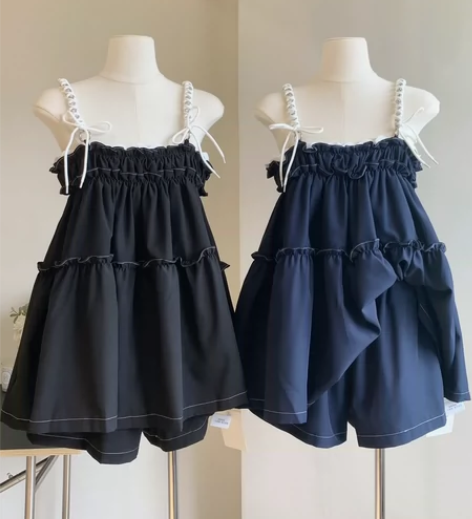 区区欧阳 蝴蝶结吊带连衣裙套装女夏季新款设...