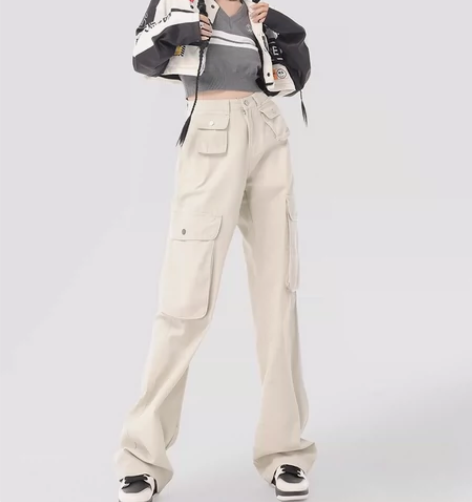 KRO美式高腰工装裤女2023新款嘻哈多口...