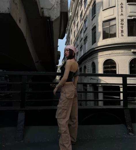 ?KKSHOP美式复古辣妹大口袋中低腰工装...