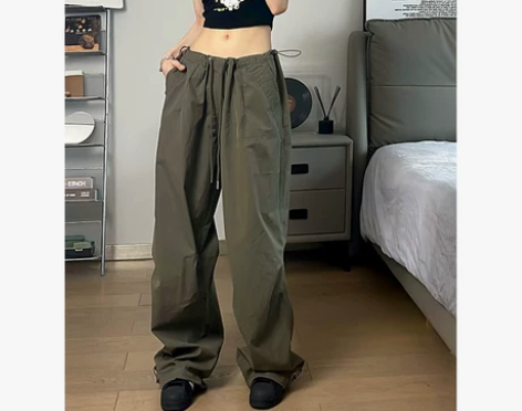 FunnySumey 美式复古工装裤抽绳设...