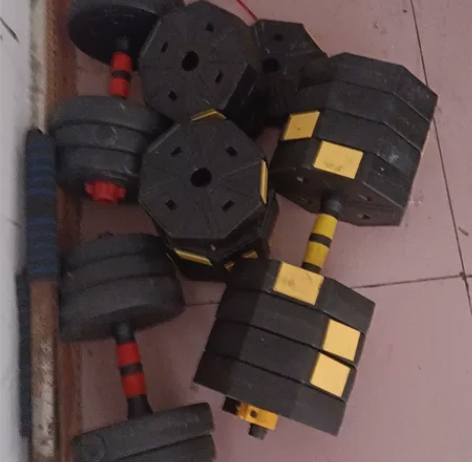 10公斤哑铃，可拼成杠铃。 迪卡侬H型俯卧...