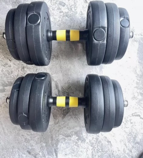 哑铃，左右手各9kg可拆卸，算杆10kg，...