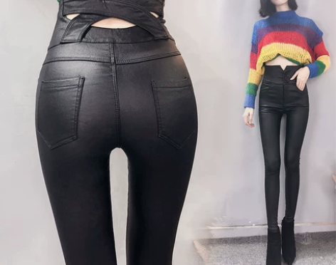 加绒超高腰皮裤女长裤2018新款铅笔裤外穿...